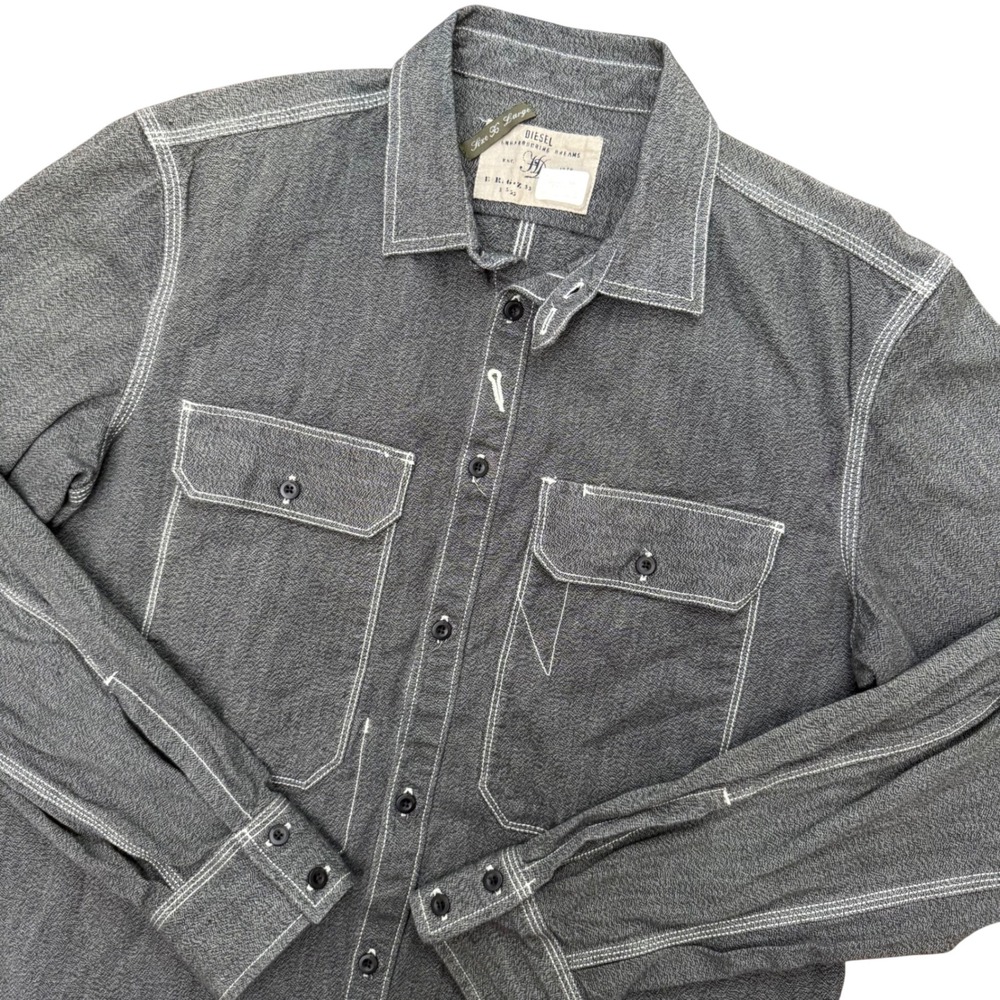 Diesel Workwear Shirt Mens XL Gray Contrast Stitch Unharboring Dreams Y2K Archiv